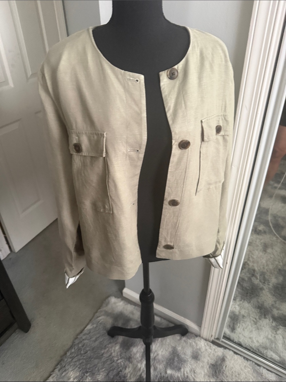 Nine West Light olive green Collarless Button-Front Utility Jacket